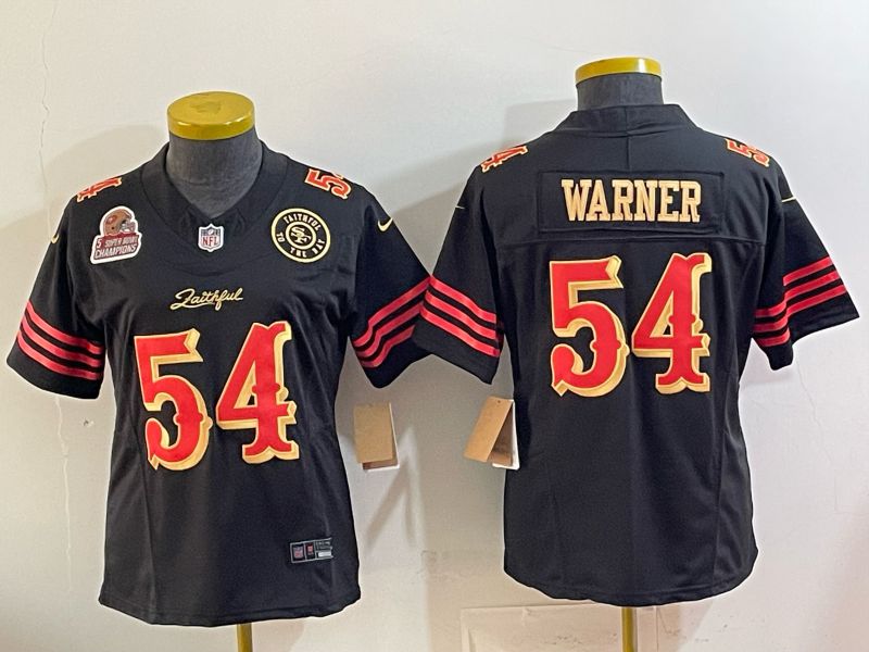 Women 2026 San Francisco 49ers #54 Warner Black gold Nike Limited NFL Jersey style 002